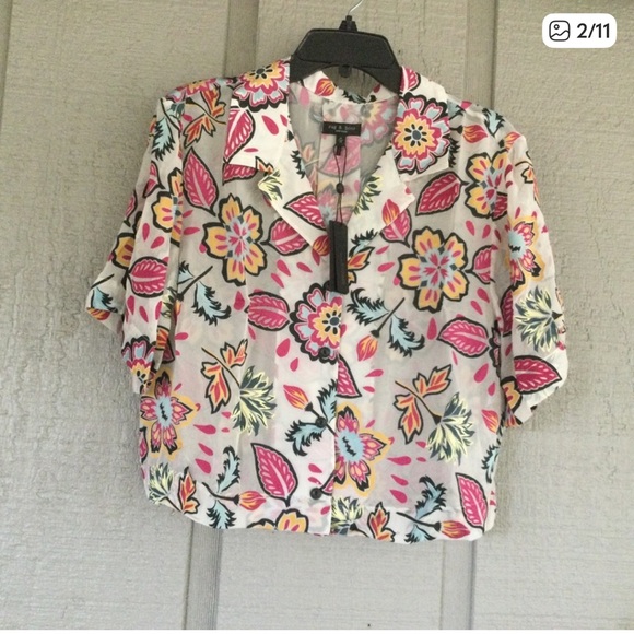 Rag & Bone Floral Mare Cropped Silk Blouse/Shirt NWT $350 Medium - Picture 2 of 11
